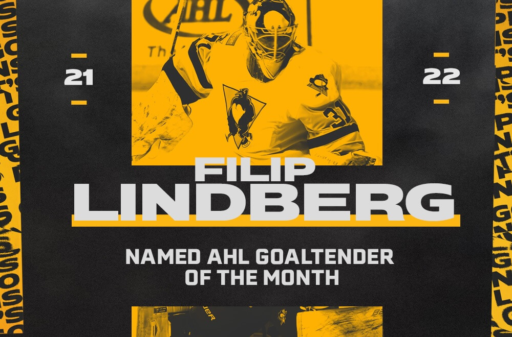 Read more about the article FILIP LINDBERG NAMED AHL GOALTENDER OF THE MONTH