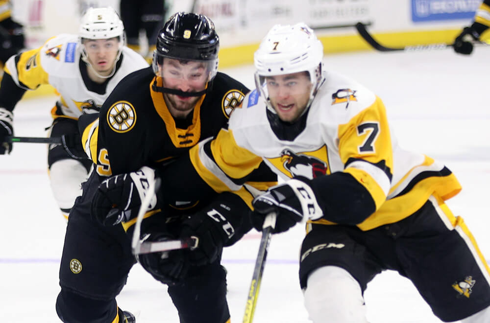 Read more about the article PENGUINS RALLY LATE, BUT LOSE IN OVERTIME TO BRUINS