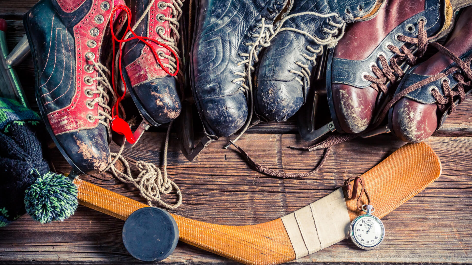 original ahl teams - old skates and other hockey gear