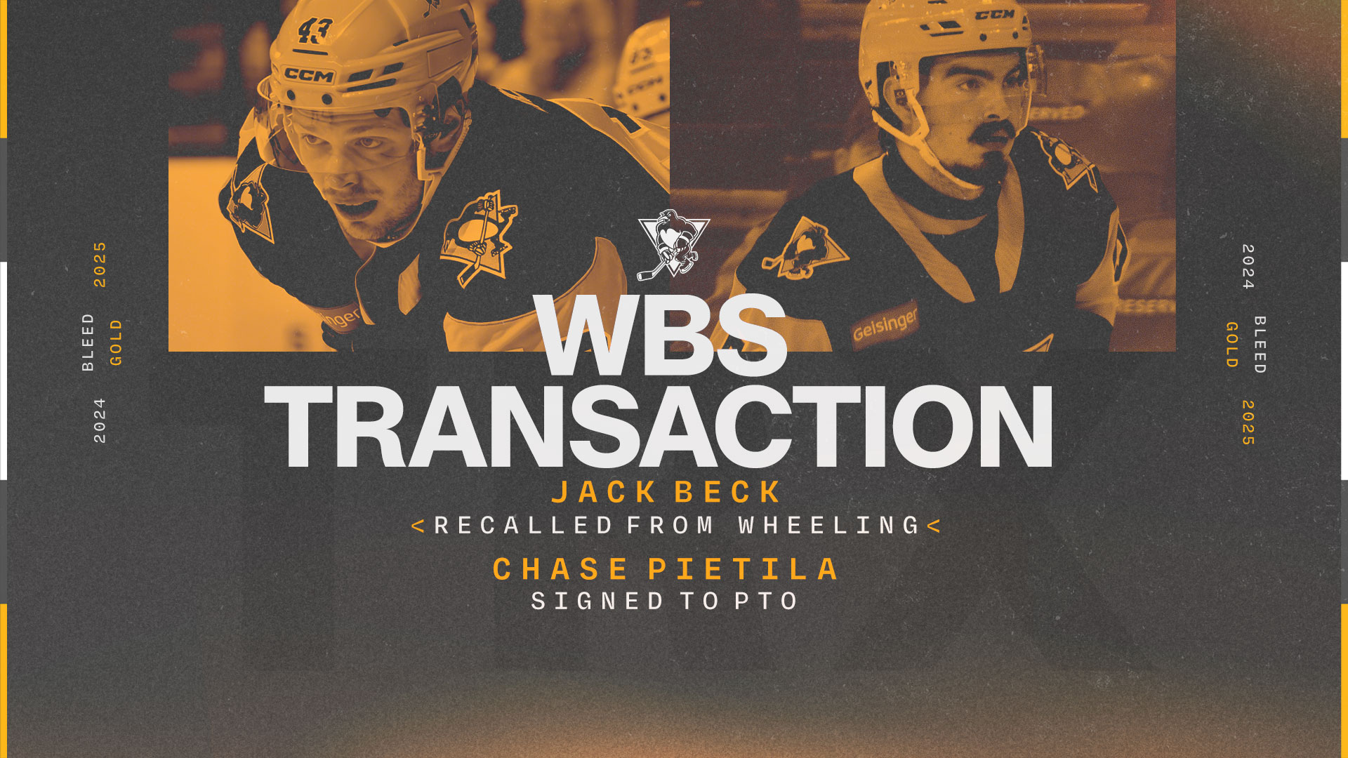 PENGUINS CALL UP JACK BECK, CHASE PIETILA FROM WHEELING