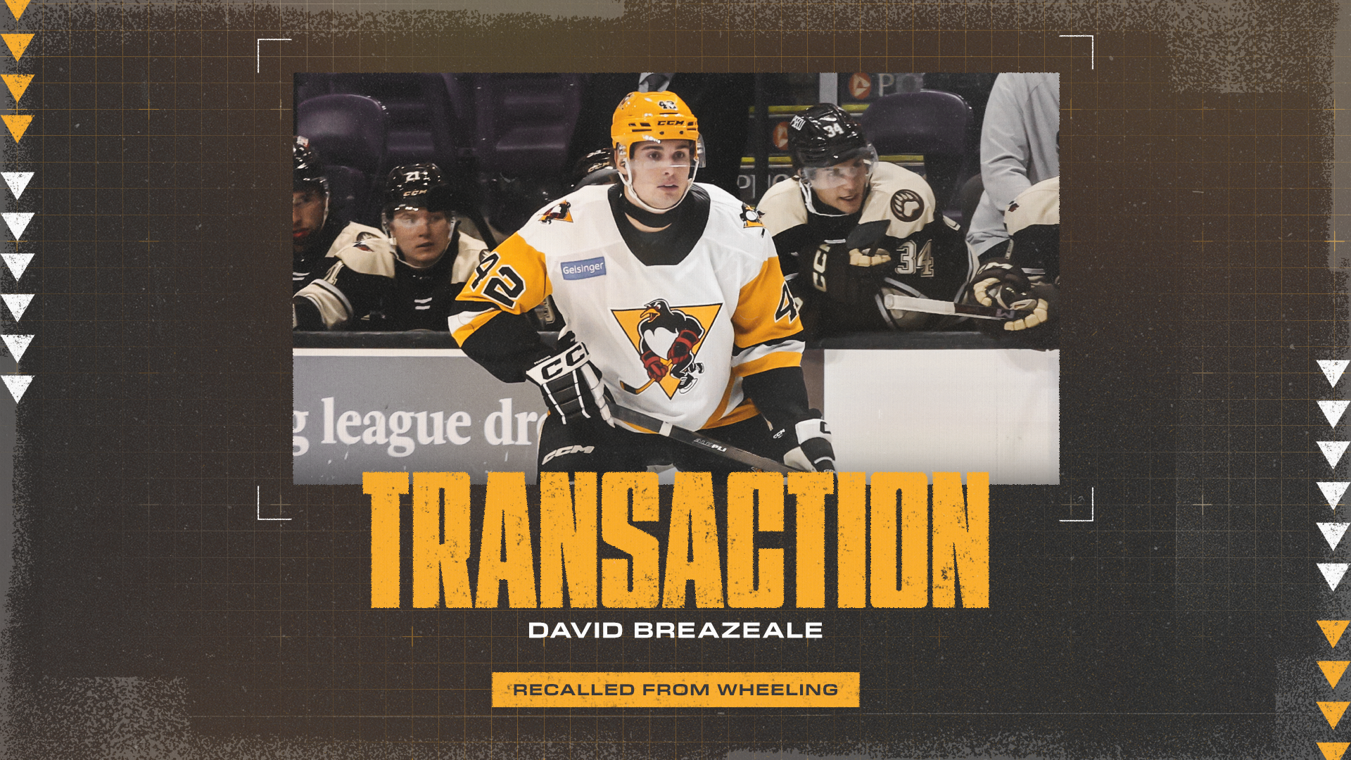 PENGUINS RECALL DAVID BREAZEALE FROM WHEELING