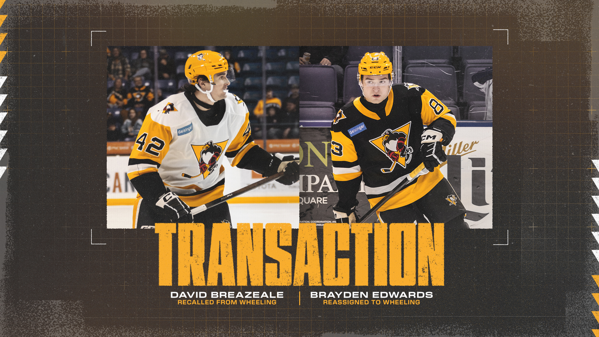 PENGUINS RECALL BREAZEALE, REASSIGN EDWARDS TO NAILERS