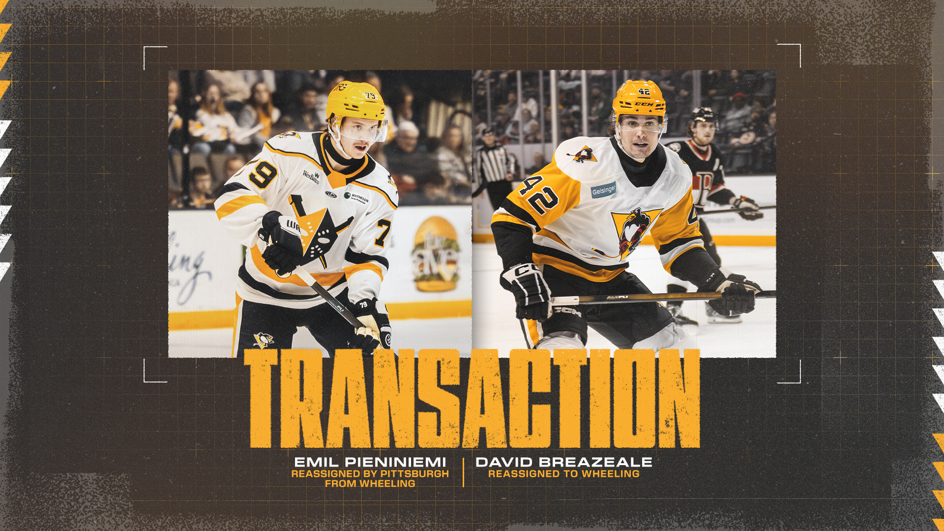PIENINIEMI REASSIGNED TO PENS, BREAZEALE SENT TO WHEELING