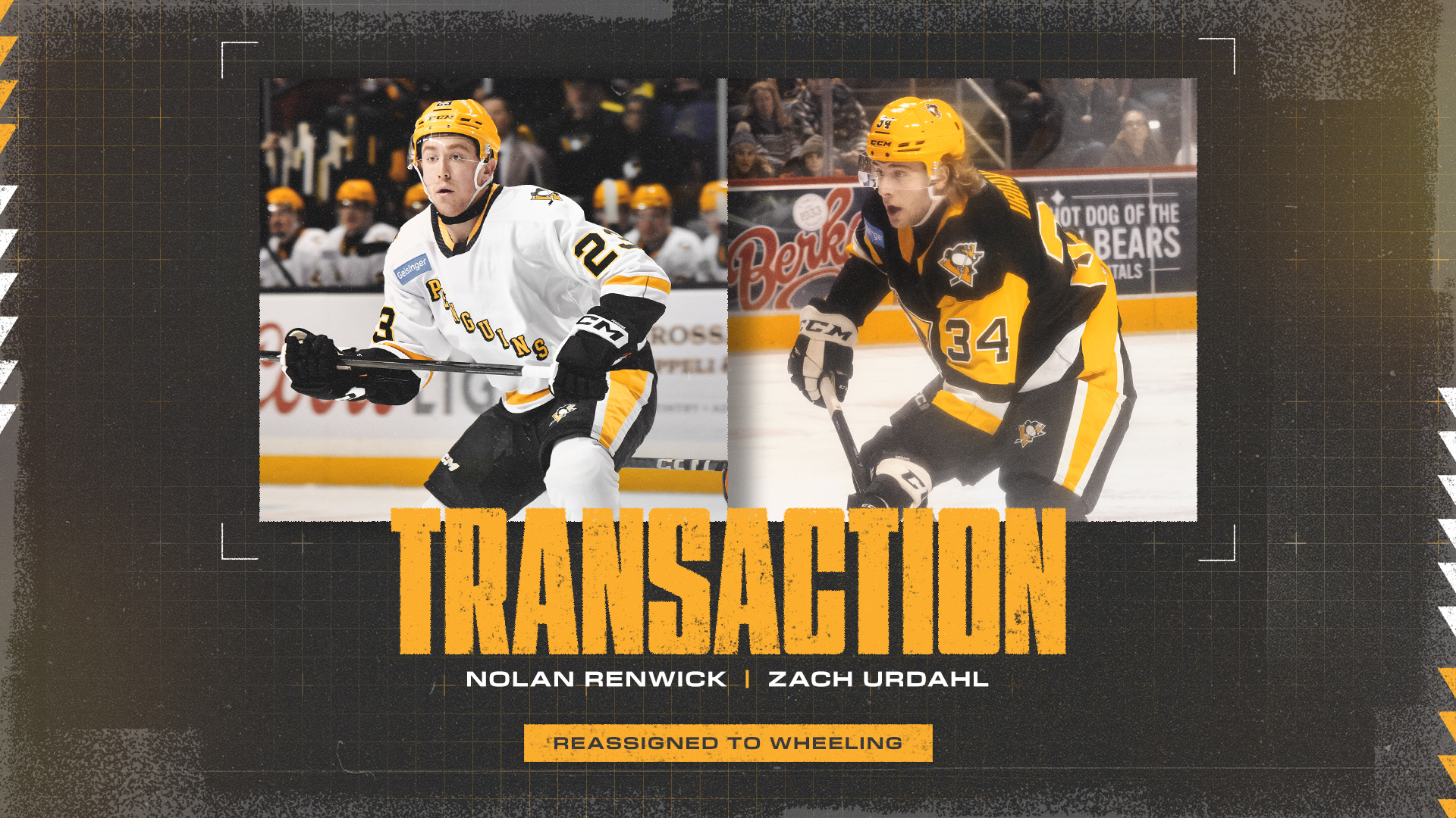 PENGUINS REASSIGN RENWICK AND URDAHL TO WHEELING