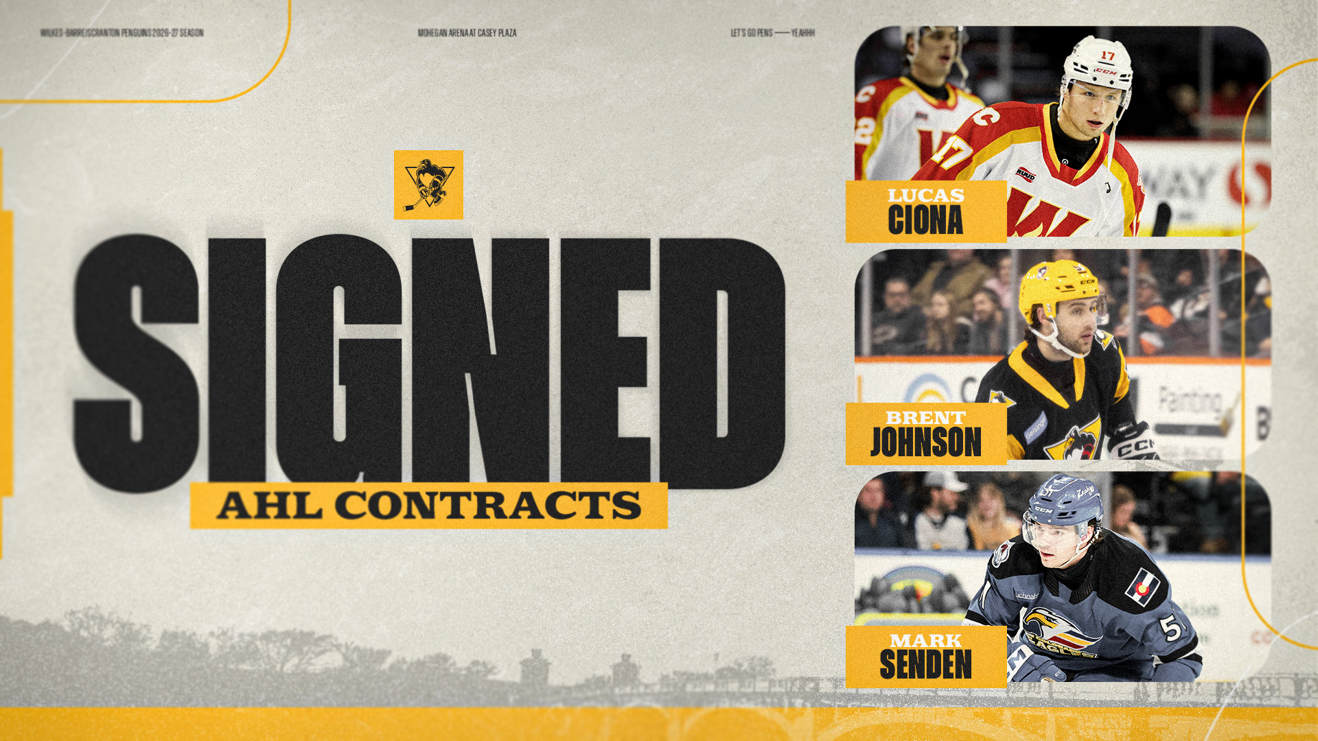 PENGUINS SIGN BRENT JOHNSON, LUCAS CIONA & MARK SENDEN