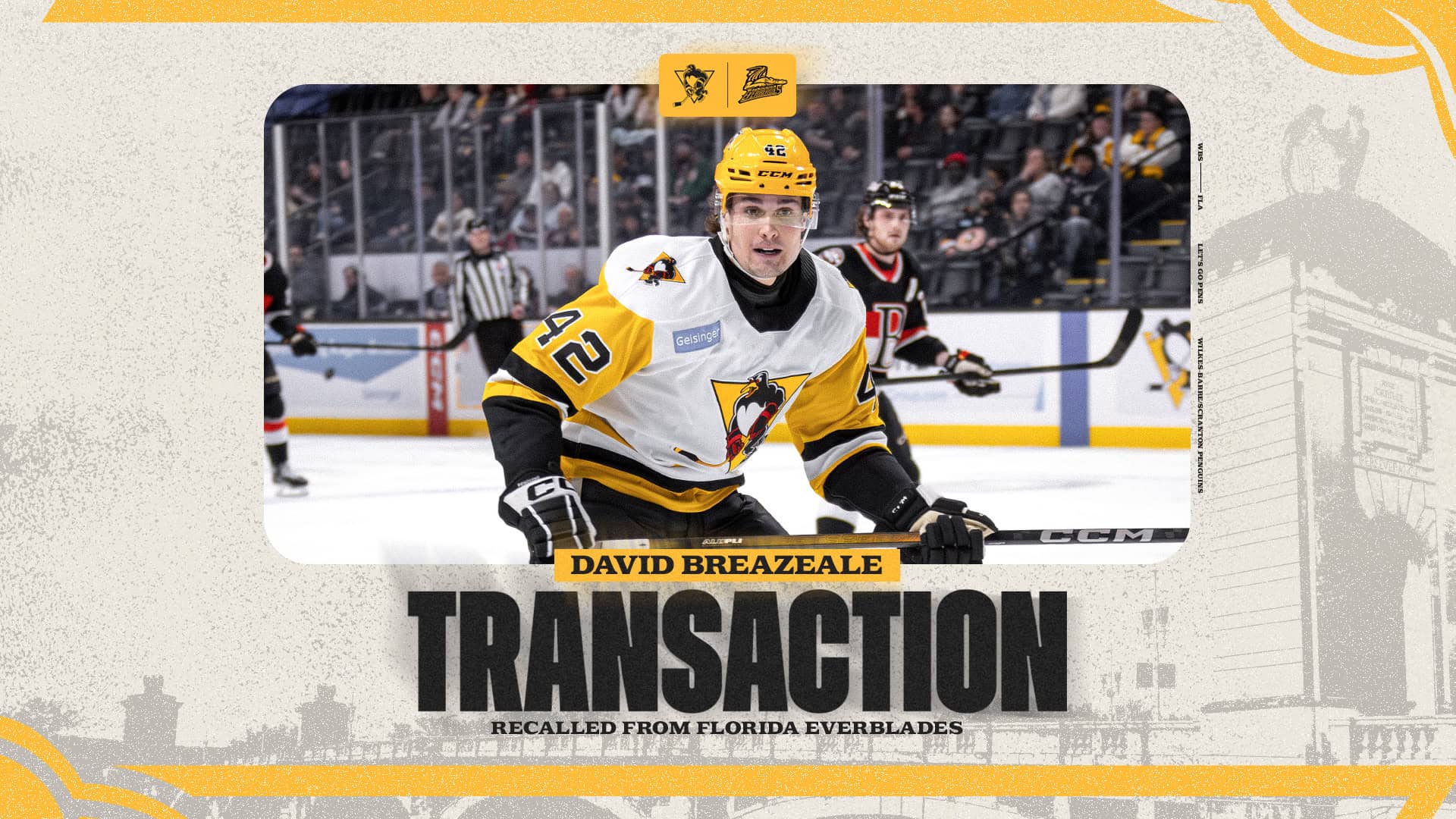 PENGUINS REASSIGN DAVID BREAZEALE TO FLORIDA